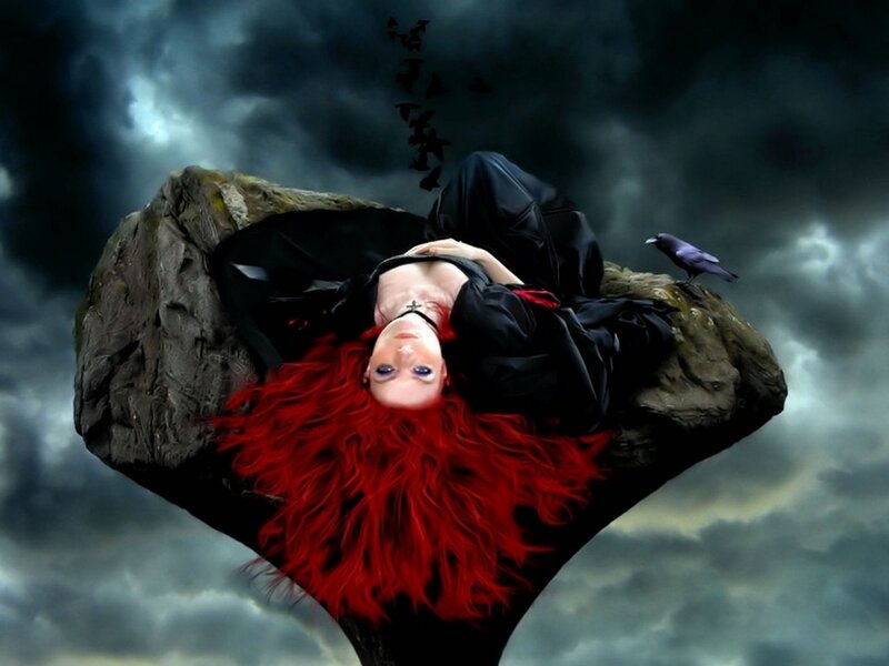 Woman with Red Hair — Dramatic, Digital Art, Bird