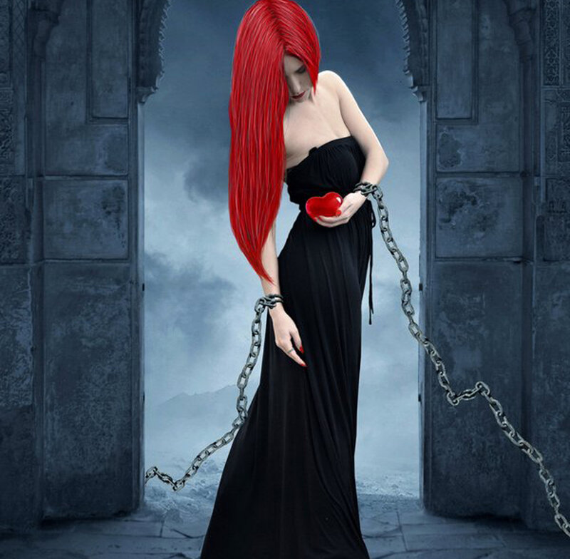 Woman with Red Hair — Dramatic, Digital Art, Black Dress