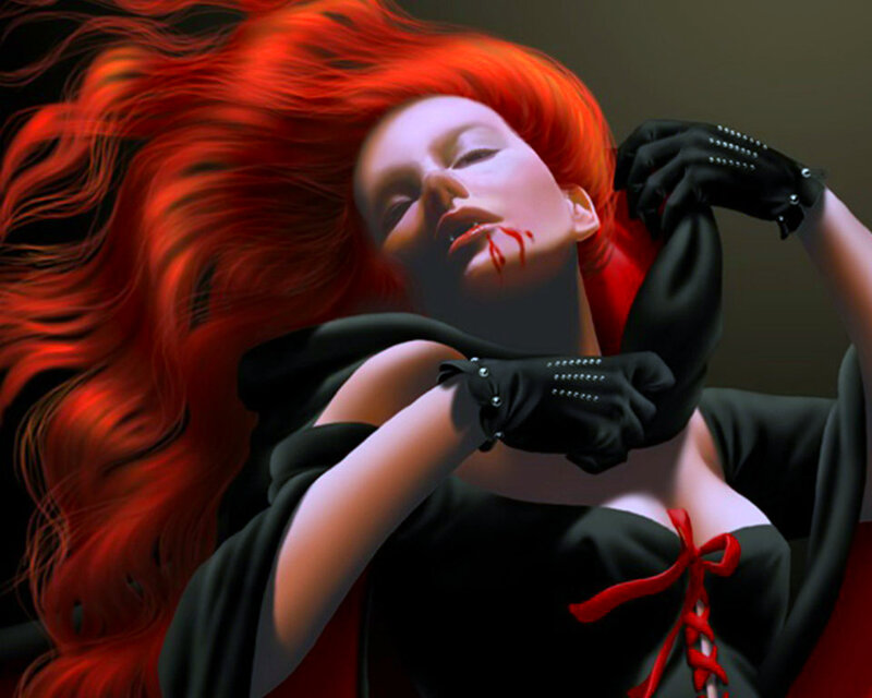 Woman with Red Hair — Dramatic, Digital Art, Blood, Gloves