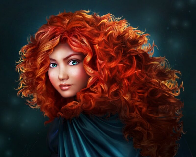 Woman with Red Hair — Dramatic, Digital Art, Blue Dress