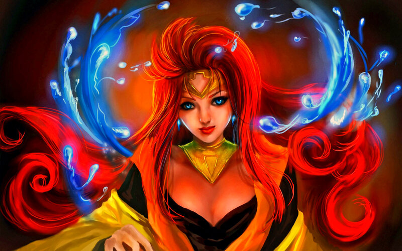 Woman with Red Hair — Dramatic, Digital Art, Blue Energy
