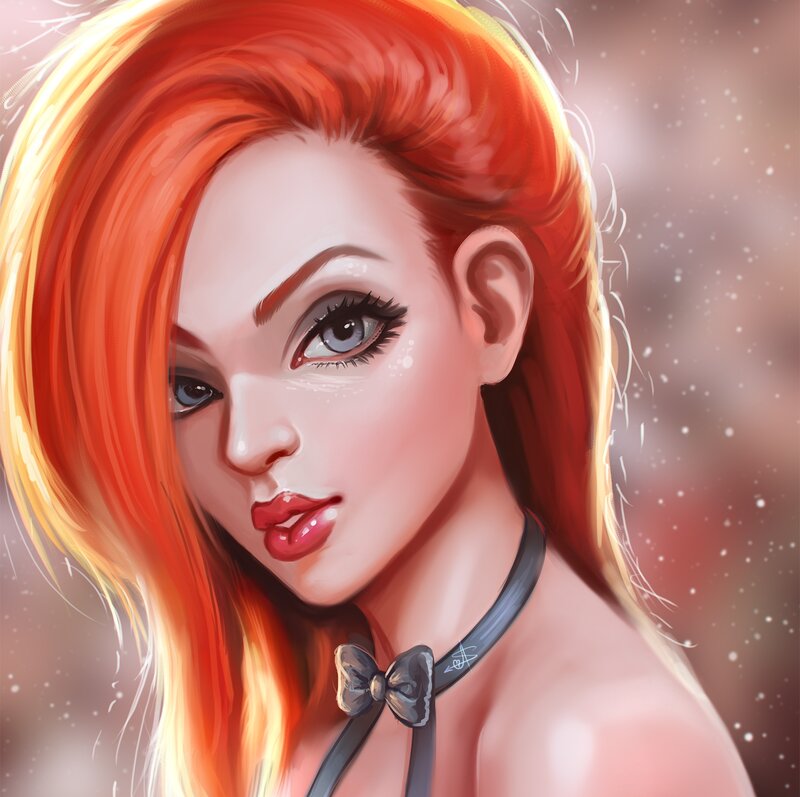 Woman with Red Hair — Dramatic, Digital Art, Bow Tie