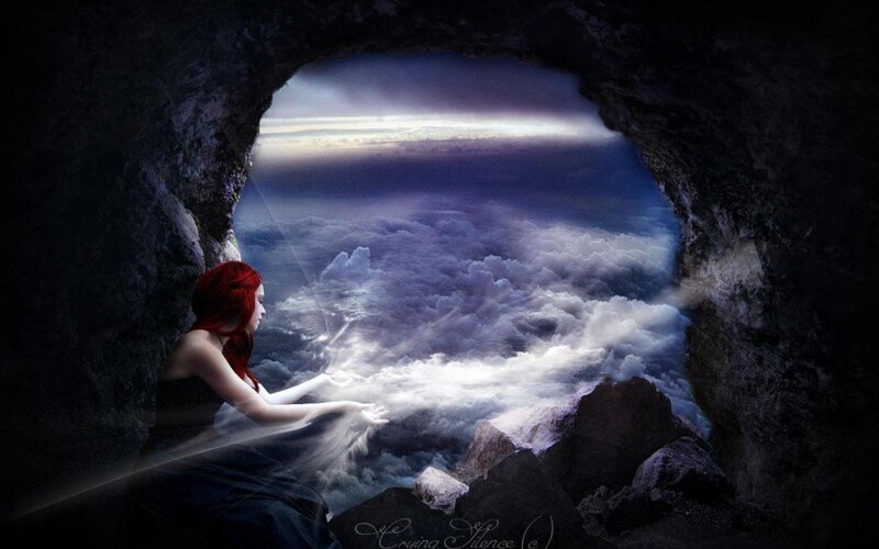 Woman with Red Hair — Dramatic, Digital Art, Cave