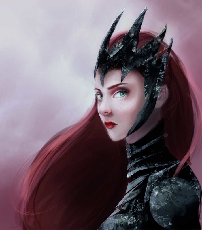 Woman with Red Hair — Dramatic, Digital Art, Crown, Armor