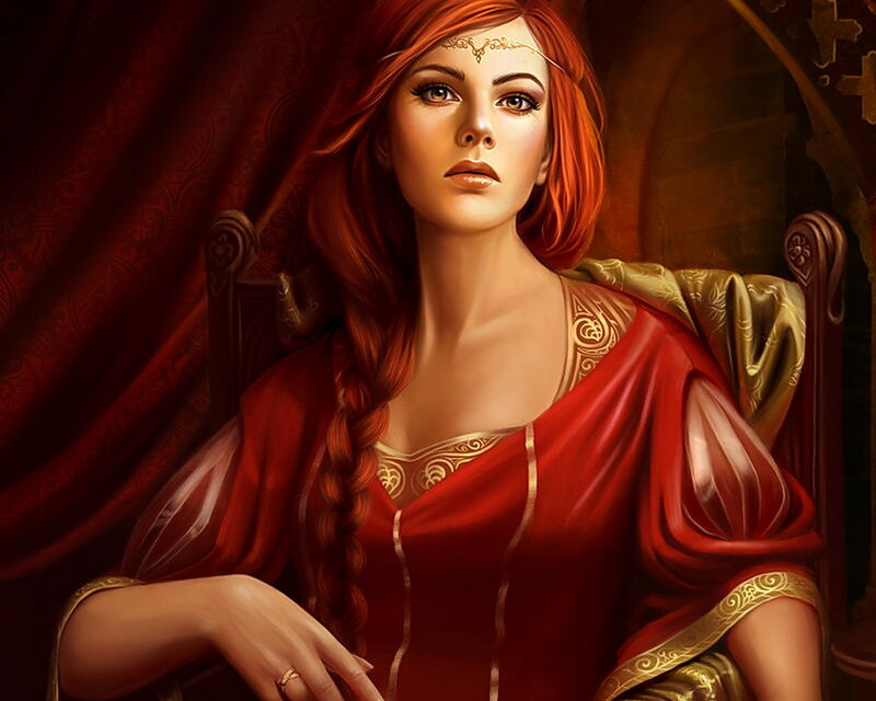 Woman with Red Hair — Dramatic, Digital Art, Crown