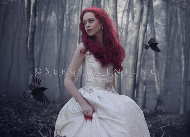 Woman with Red Hair — Dramatic, Digital Art, Crows