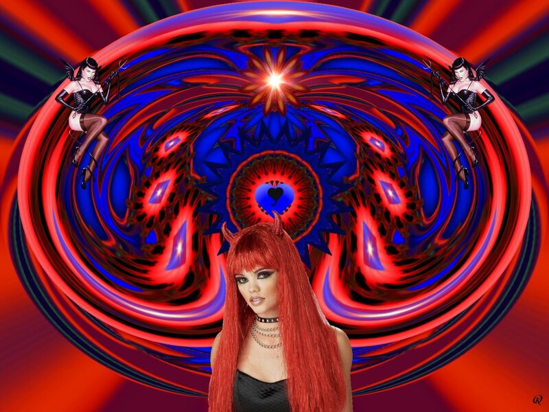Woman with Red Hair — Dramatic, Digital Art, Demon Horns