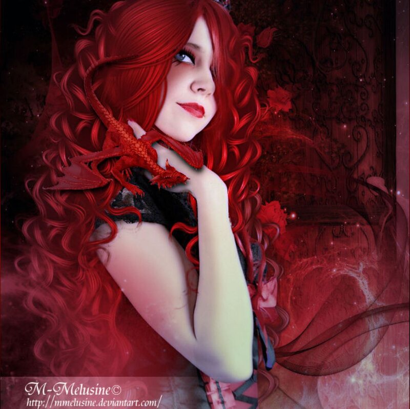 Woman with Red Hair — Dramatic, Digital Art, Dragon