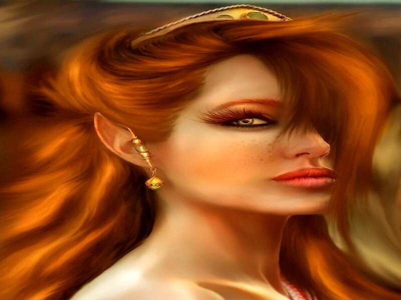 Woman with Red Hair — Dramatic, Digital Art, Earring, Crown