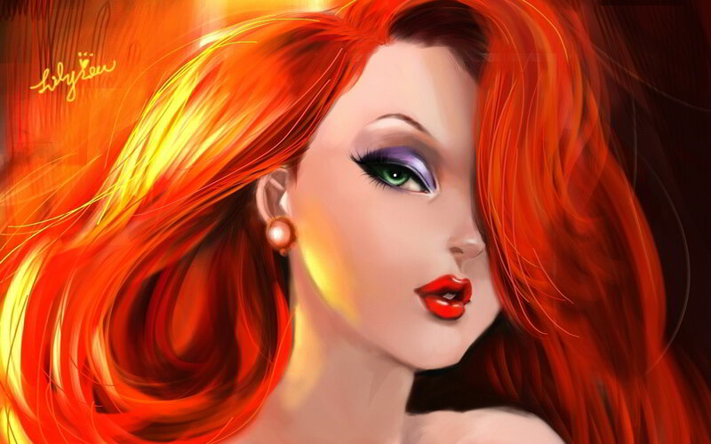 Woman with Red Hair — Dramatic, Digital Art, Earring, Makeup
