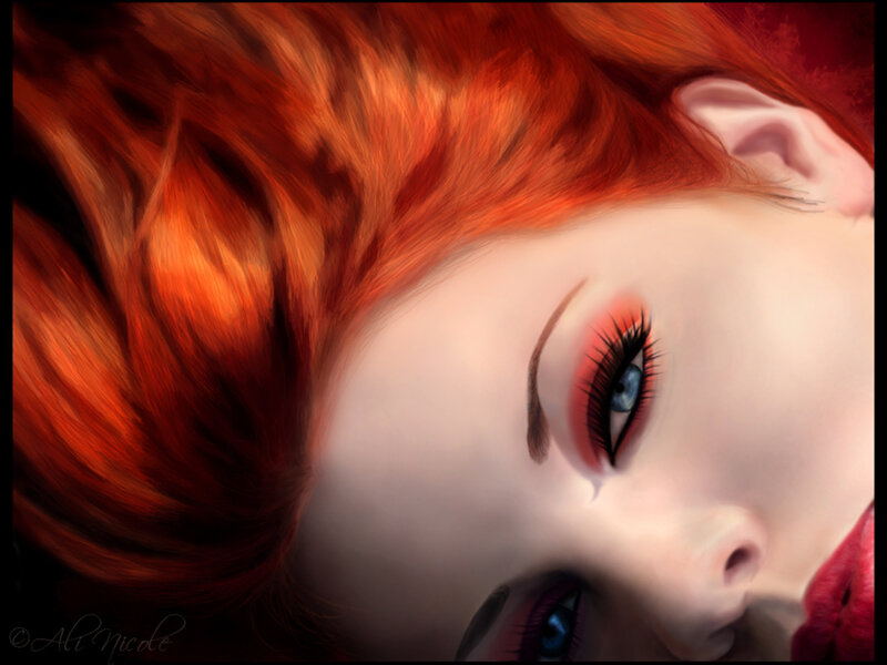 Woman with Red Hair — Dramatic, Digital Art, Eye