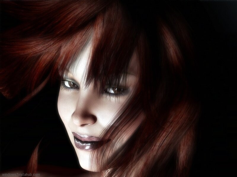 Woman with Red Hair — Dramatic, Digital Art, Eyes, Lipstick