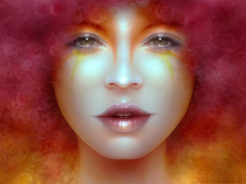 Woman with Red Hair — Dramatic, Digital Art, Eyes, Tears