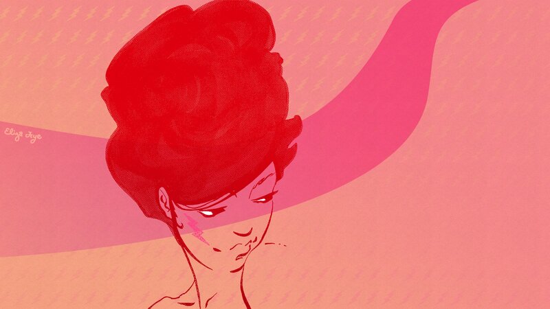 Woman with Red Hair — Dramatic, Digital Art, Face, Lightning