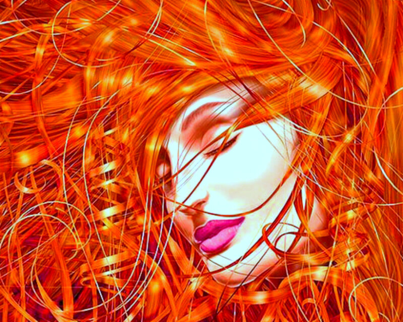 Woman with Red Hair — Dramatic, Digital Art, Face, Lips