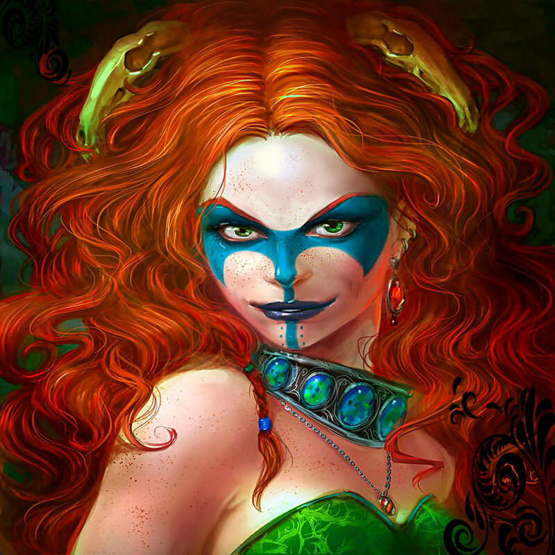 Woman with Red Hair — Dramatic, Digital Art, Face Paint