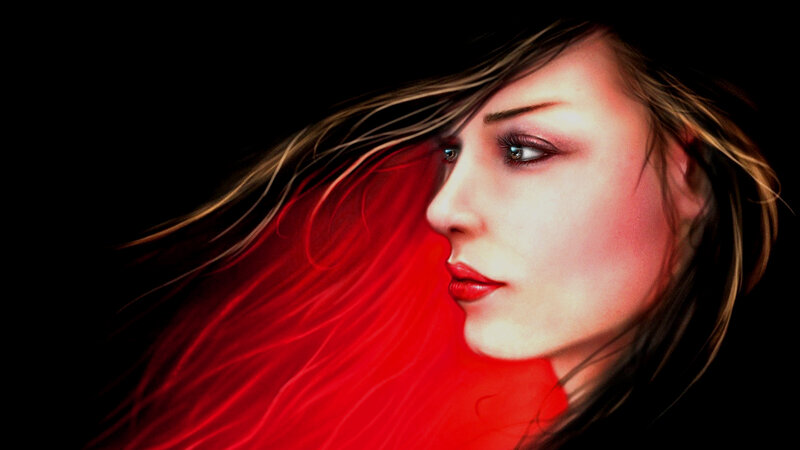 Woman with Red Hair — Dramatic, Digital Art, Face, Profile