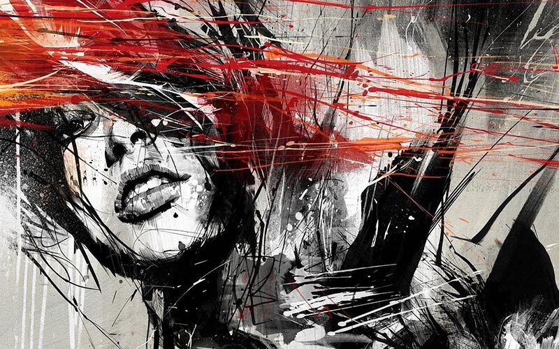 Woman with Red Hair — Dramatic, Digital Art, Face, Splatter