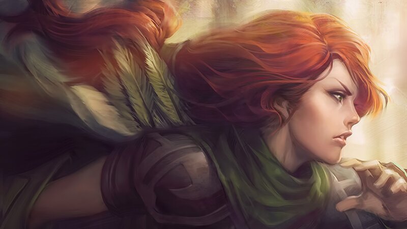 Woman with Red Hair — Dramatic, Digital Art, Feather, Armor