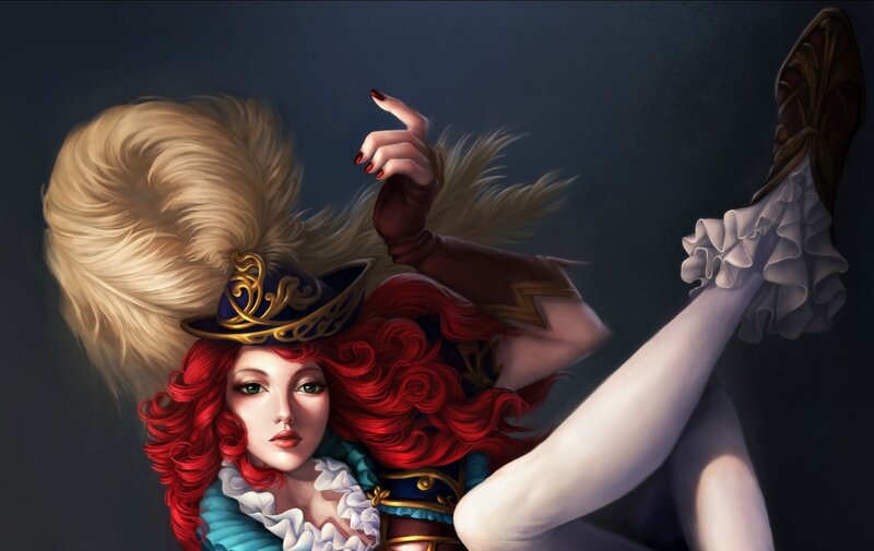 Woman with Red Hair — Dramatic, Digital Art, Feather Hat
