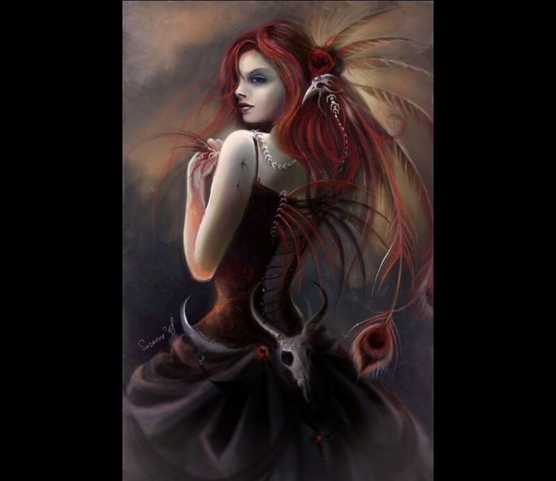 Woman with Red Hair — Dramatic, Digital Art, Feathers