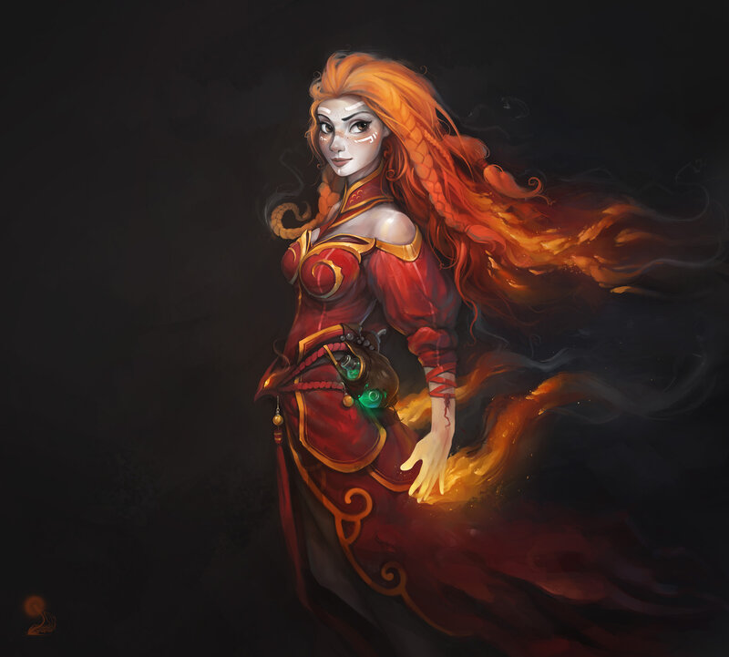 Woman with Red Hair — Dramatic, Digital Art, Fire, Magic