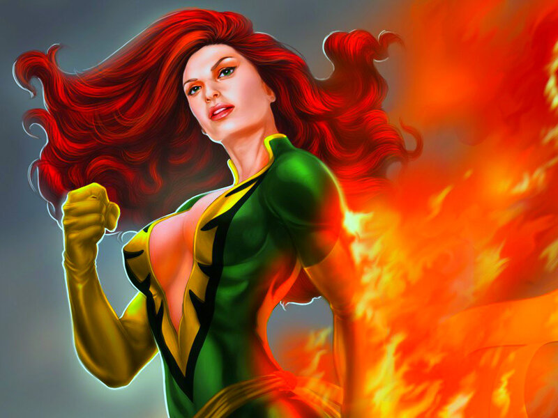Woman with Red Hair — Dramatic, Digital Art, Fire, Superhero Costume