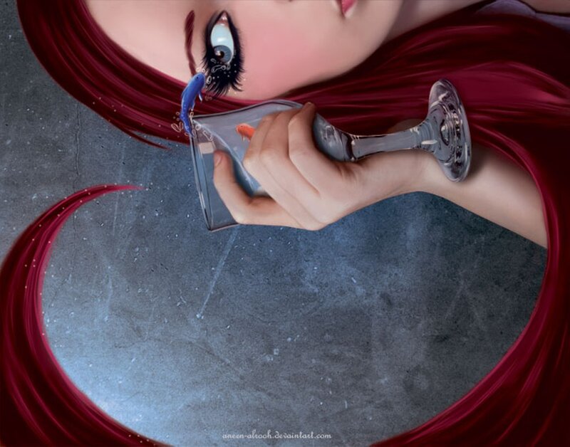 Woman with Red Hair — Dramatic, Digital Art, Fish