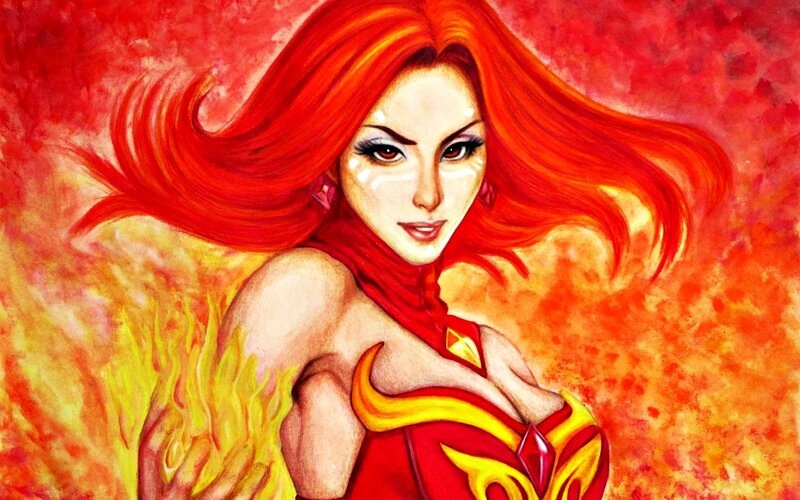 Woman with Red Hair — Dramatic, Digital Art, Flames