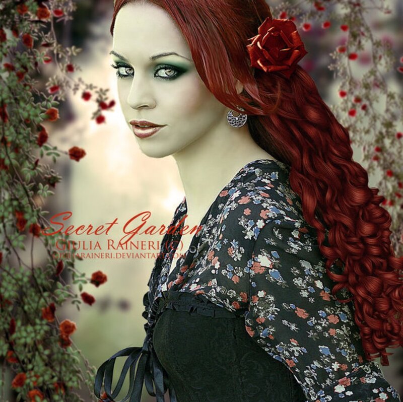Woman with Red Hair — Dramatic, Digital Art, Flower