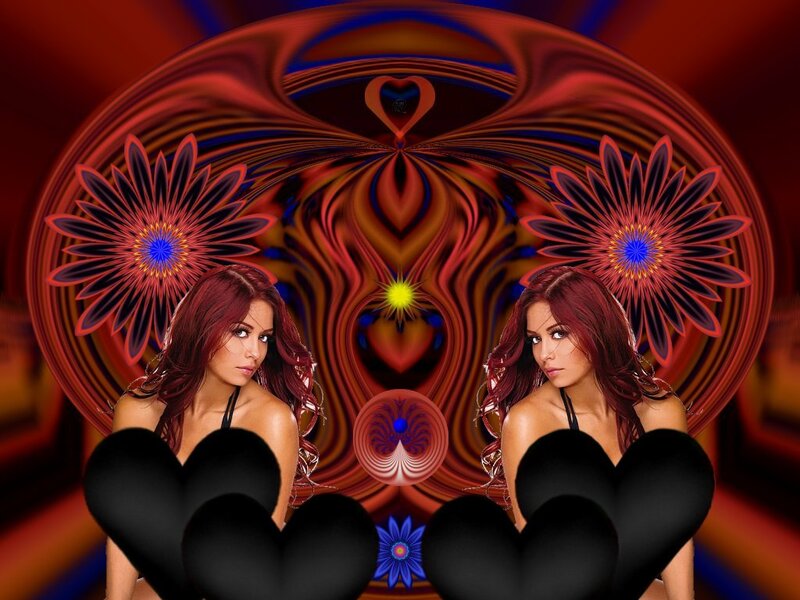 Woman with Red Hair — Dramatic, Digital Art, Flowers, Hearts