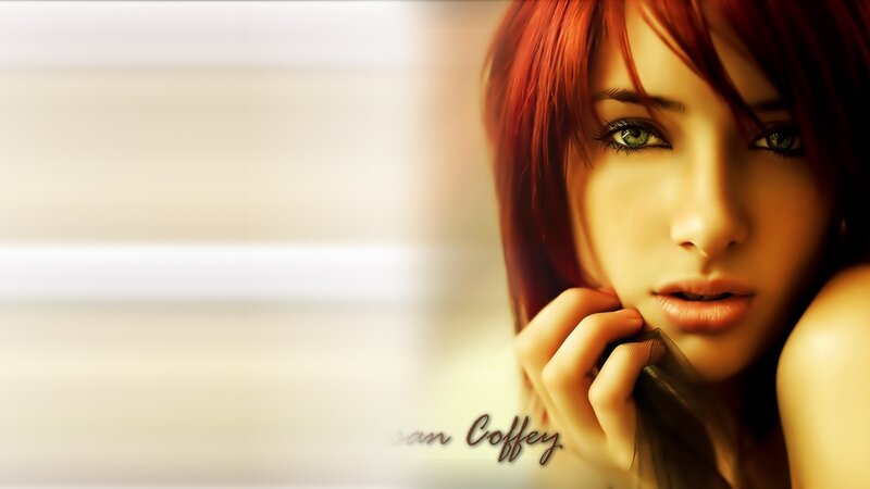 Woman with Red Hair — Dramatic, Digital Art, Green Eyes, Hand