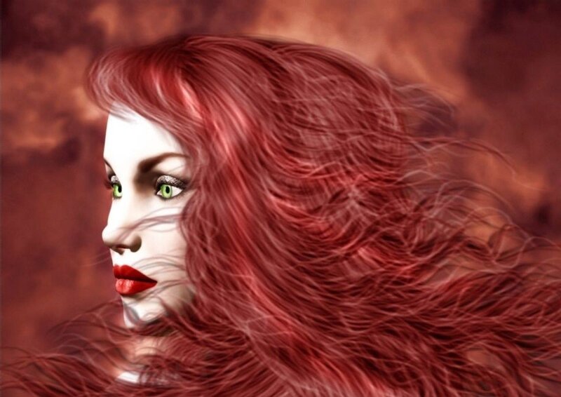 Woman with Red Hair — Dramatic, Digital Art, Green Eyes