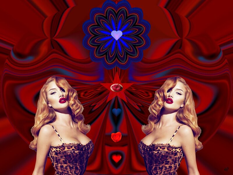 Woman with Red Hair — Dramatic, Digital Art, Heart, Flower