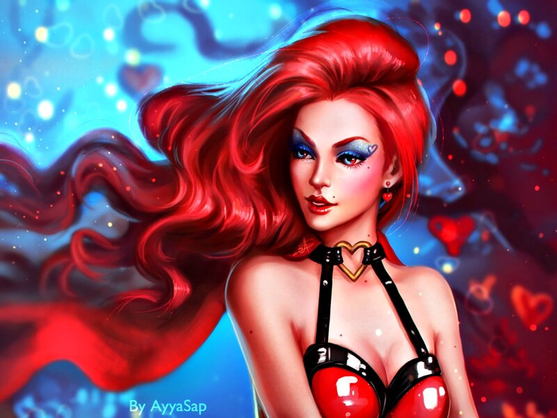 Woman with Red Hair — Dramatic, Digital Art, Heart Necklace