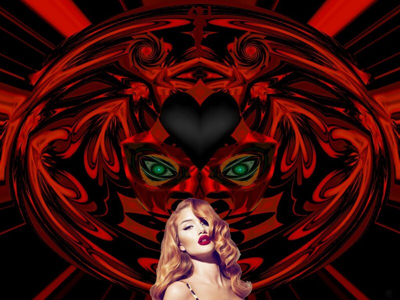 Woman with Red Hair — Dramatic, Digital Art, Heart Shape