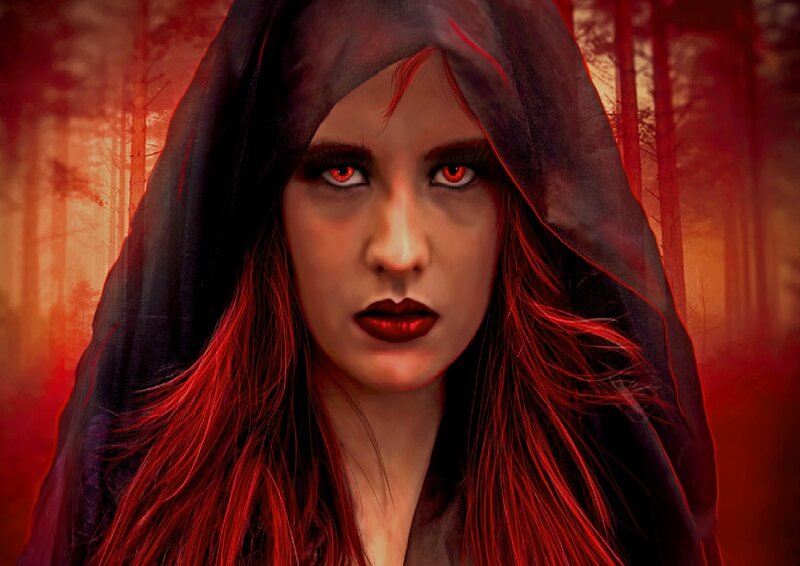 Woman with Red Hair — Dramatic, Digital Art, Hooded Cloak