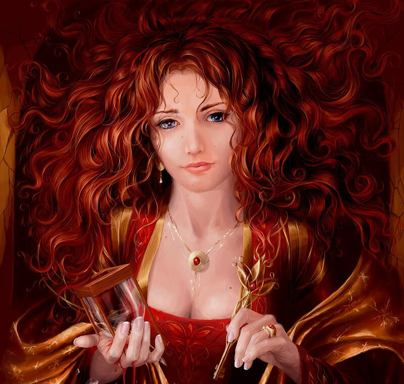 Woman with Red Hair — Dramatic, Digital Art, Hourglass