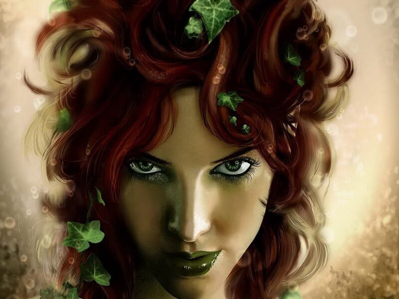 Woman with Red Hair — Dramatic, Digital Art, Ivy Leaves