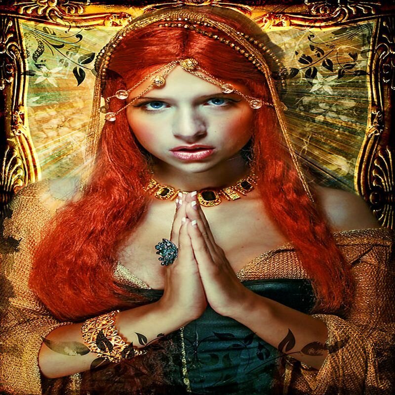 Woman with Red Hair — Dramatic, Digital Art, Jewelry