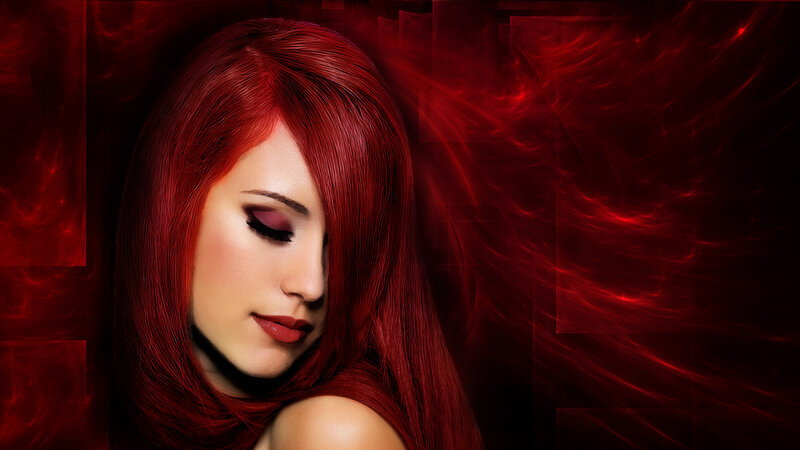 Woman with Red Hair — Dramatic, Digital Art, Makeup, Background