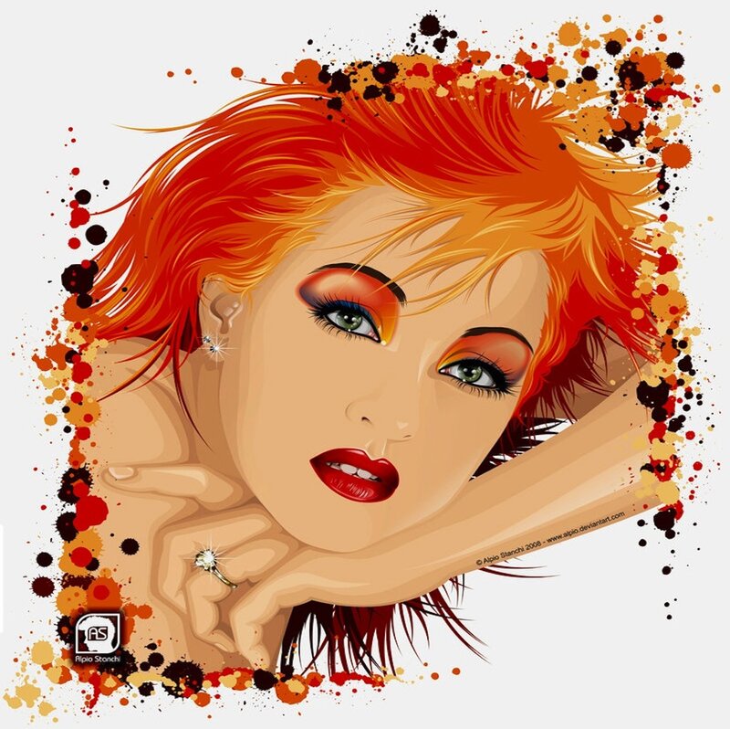 Woman with Red Hair — Dramatic, Digital Art, Makeup, Splatter