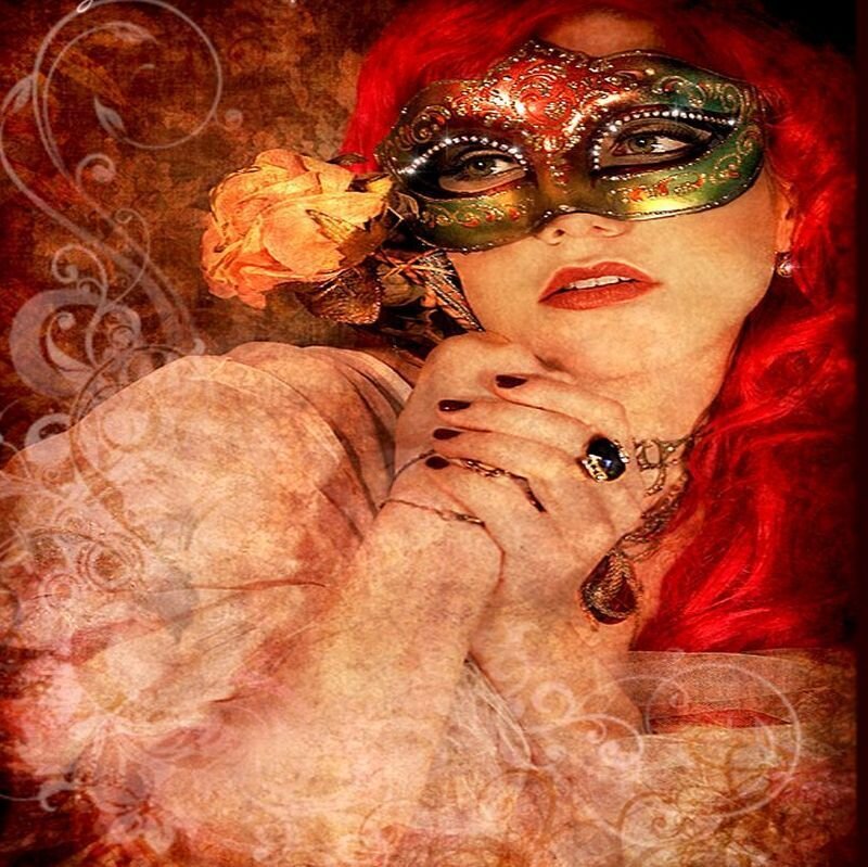 Woman with Red Hair — Dramatic, Digital Art, Mask