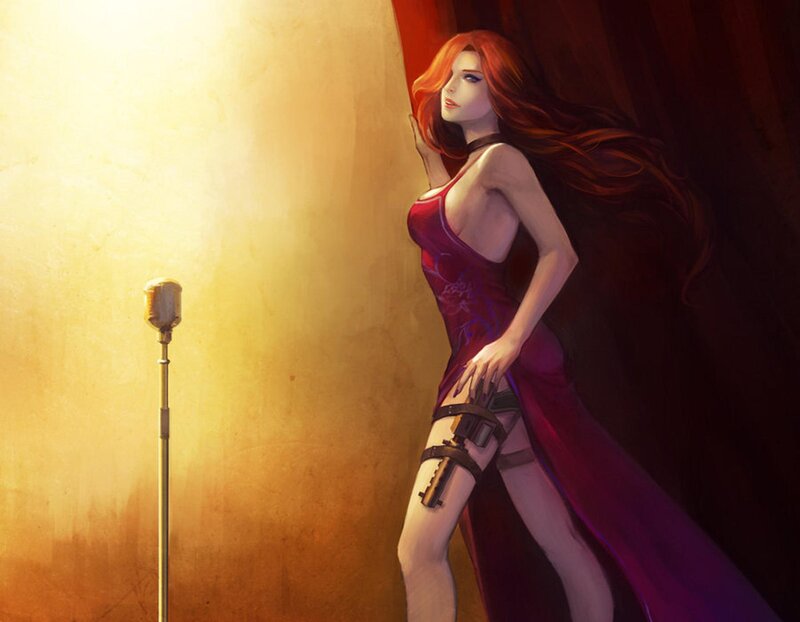 Woman with Red Hair — Dramatic, Digital Art, Microphone