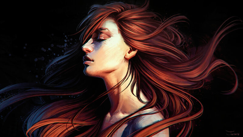 Woman with Red Hair — Dramatic, Digital Art, Profile, Light