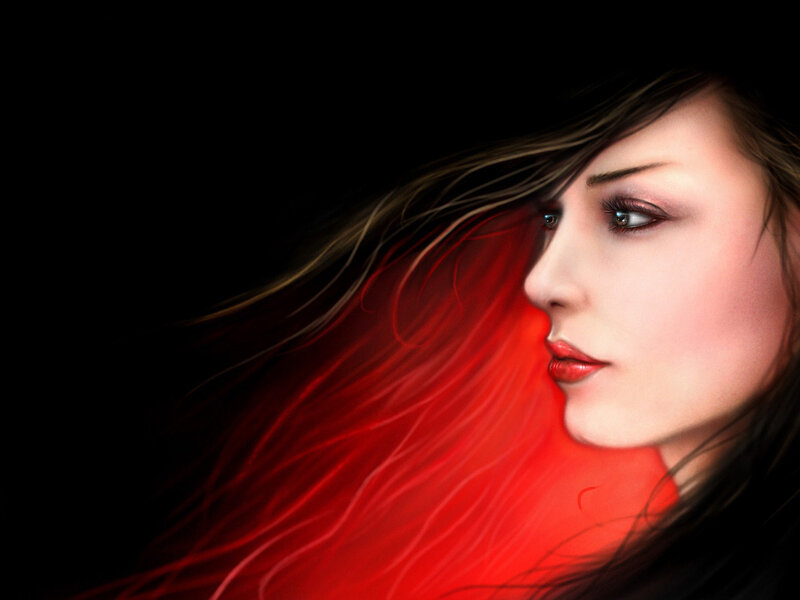 Woman with Red Hair — Dramatic, Digital Art, Profile