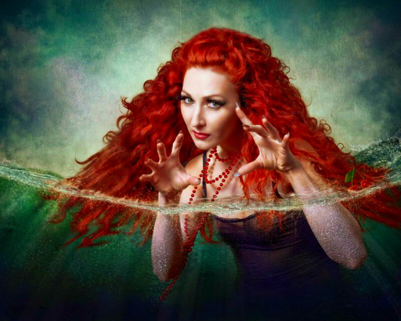 Woman with Red Hair — Dramatic, Digital Art, Red Beads