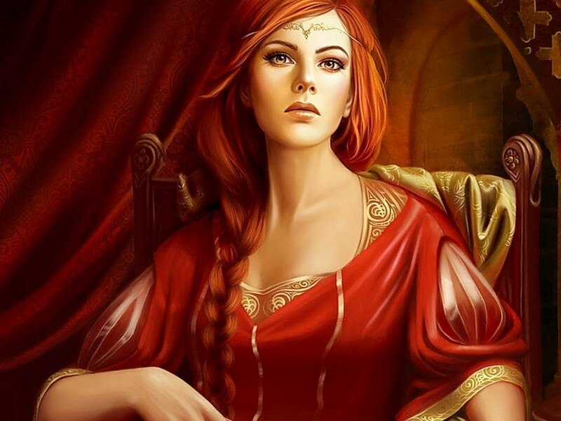 Woman with Red Hair — Dramatic, Digital Art, Red Dress