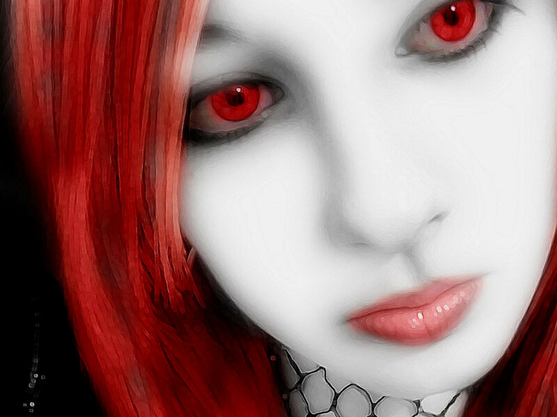 Woman with Red Hair — Dramatic, Digital Art, Red Eyes, White Face