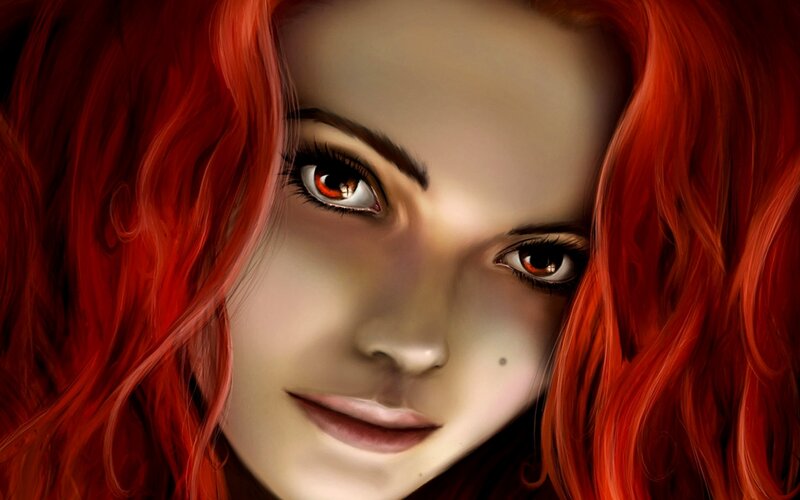 Woman with Red Hair — Dramatic, Digital Art, Red Hair, Eyes